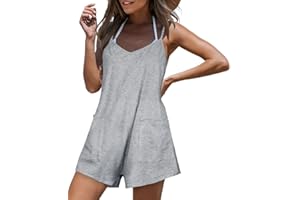 florynova Womens Jumpsuit Rompers Summer Casual Loose Sleeveless V Neck Spaghetti Straps Playsuits Dungarees with Pockets