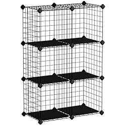 SONGMICS Armoire de Rangement, Étagère en Maille, 6 Cubes modulables, Salle de Bain, Chambre d'Enfant, Salle de séjour, Livres, Vêtements, Chaussures, 63 x 31 x 93 cm, Noir LPI111H