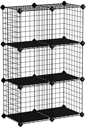 SONGMICS Armoire de Rangement, Étagère en Maille, 6 Cubes modulables, Salle de Bain, Chambre d'Enfant, Salle de séjour, Livres, Vêtements, Chaussures, 63 x 31 x 93 cm, Noir LPI111H