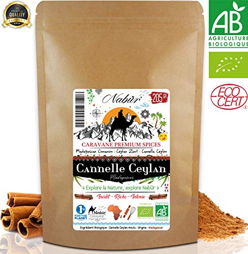 Canela Ceylan Bio Superior de Madagascar Polvo ? 200 Gr ? Nabür Gourmet - Premium, Certificado FR-BIO-01 - Fragancia Sutil y Fragancia Intensa