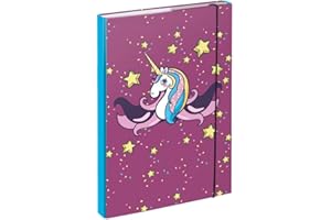 Baagl Heftbox für Schulranzen A4 - Sammelmappe für Kinder mit Gummiband und Innenklappen - Heftmappe, Sammelbox mit Gummizug für Mädchen (Einhorn)