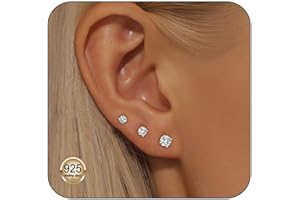 FUNTE 3 Pairs 14k Gold Studs Earrings for Women Hypoallergenic Cubic Zirconia gold stud earrings with 925 Sterling Silver Post Jewelry Gift for Women (3mm+4mm+5mm)