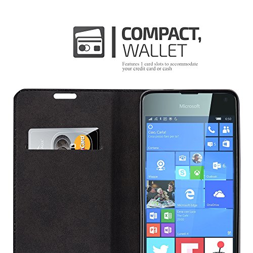 Nokia Lumia 650 Funda Estilo Libro de Cuero Sint  tico en NEGRO ANTRACITA de Cadorabo  Dise  o IM  N INVISIBLE      Cubierta Protectora con Cierre Magn  tico  Tarjetero y Funci  n de Suporte     Protecci  n Carcasa Caja Etui Case Cover