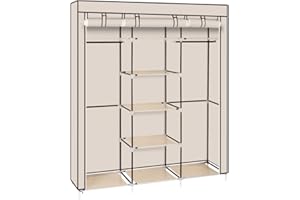 Alightup Armoire de Rangement vêtements de Placard, Rangement de Garde-Robe Portable avec 9 étagères de Rangement,150 x 45 x 175 cm (Beige)