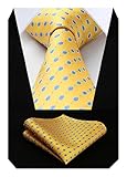 pañuelo amarillo pelicula Tie Ancho: 3.4 pulgadas (8,5 cm); Tie Longitud: 59 "(150 cm); Tama?o de bolsillo: 10 pulgadas x 10 pulgadas (25 x 25 cm); Material: 100% Seda; manualidades: tejido jacquard Tie; El paquete incluye: corbata y pa?uelo
