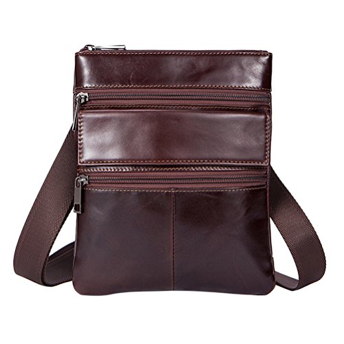 Preisvergleich Produktbild Zhhlinyuan dauerhaft Mens Women Unisex Soft Small Zipper Adjustable First Cowhide Leather Crossbody Tablet School Work Shoulder Bag