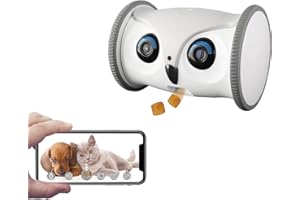SKYMEE Owl Robot: cámara móvil Full HD para mascotas con dispensador de golosinas, juguete interactivo para perros y gatos, control móvil por aplicación