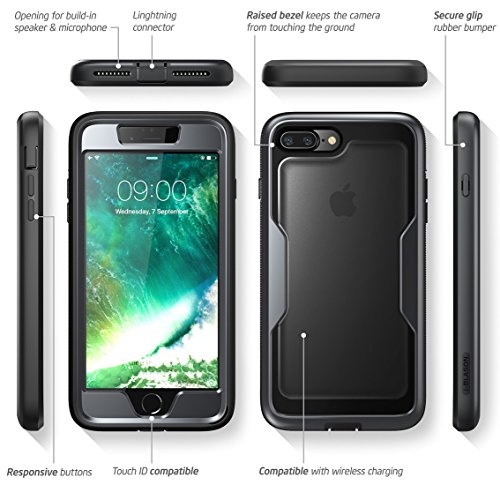 i-Blason IPH8P-MAGMA-BK - Carcasa para iPhone 8 Plus  i-Blason  Protecci  n para trabajo pesado   Transparente Atr  s   Magma Series  Reducci  n de cortos electrico   Protection de cuerpo completo con protector de pantalla incorporado para Apple iPhone 8 Plus 2017    Negro   