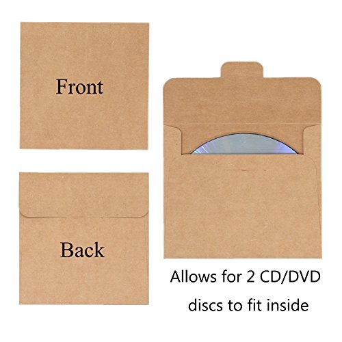 zeato [30 Stück] blanko Papier CD Sleeves DVD-Briefumschläge Pappe 12,7 x 12,7 cm - 4