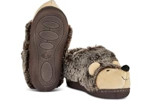 JUJU Factory Warehouse | Kids Slippers | Warm and Fluffy | Boys and Girls | Animal Variety Styles | Durable Outsole | Soft and Cosy Fit | Machine Washable