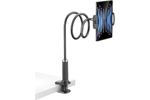 Huayifa Supporto per tablet, collo di cigno, braccio flessibile regolabile a letto, per iPad, cellulare, switch/Samsung Galaxy Tabs/ecc, lunghezza totale 98 cm (nero)