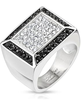 Paula & Fritz® Ring aus Edelstahl Chirurgenstahl 316L Quadrat außen Zirkonia farblos, innen Zirkonia schwarz verfügbare...