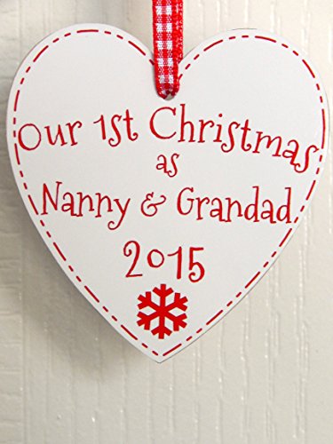 Our First Christmas As Nanny & Grandad Heart Plaque - 1st Xmas Tree Decoration Handmade in the UK