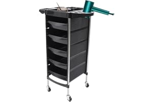 LUNICASHA Profi Kosmetikwagen, Friseurwagen 5 Schubladen, Arbeitswagen Rollwagen Stapelboy, Multifunktional Friseurwagen für Beauty Salon, Schwarz