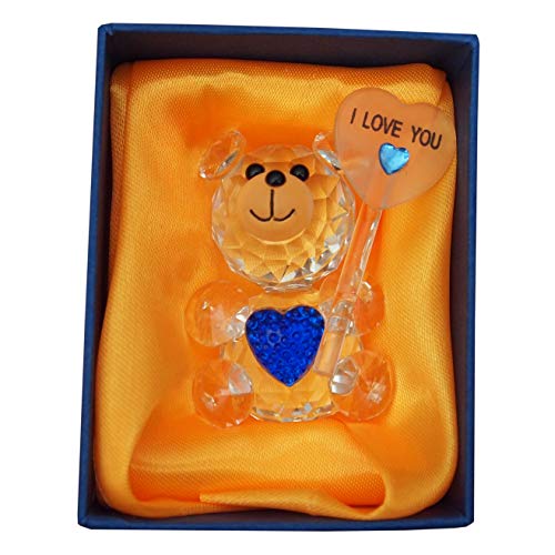 Nounours en verre cristal avec coeur bleu et je t'aime signer cadeau de couple cadeau dans une boîte de luxe pour femme amie amour