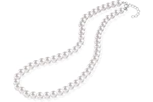 BBTO Naszyjnik ze sztucznymi perłami, biżuteria, okrągły naszyjnik ze sztucznej pereł, biały naszyjnik z pereł ślubnych, 8 mm, naszyjniki z koralikami, vintage, sztuczna perła, elegancki naszyjnik z