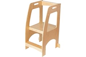 Mamabrum Kitchen Helper for Children, Step Stool for Toddlers & Children, Kitchen Learning Tower with Barriers, Two-Step Toddler Stool, 100 kg Capacity, Made from Solid Wood