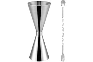 MEMOFYND 1 misurino da cocktail con 1 cucchiaio da cocktail, 30 ml/60 ml, misurino bifacciale con misurazione del bar, adatto per cocktail, feste in bar