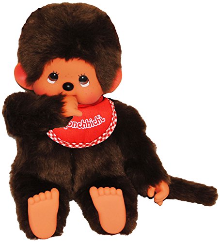 alles-meine.de GmbH XXL Junge  Monchhichi  - 45 cm - Plüschtier / Kuscheltier - mit rotem Lätzchen - Monchichi - groß - AFFE - Kinderplüsch Schmusepuppe - weich roter Latz - St..