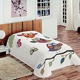 Decke Kinderdecken Niedliche Eulen Creme Bunt Kuscheldecke Spieldecke, Grösse:155×215 cm - 2