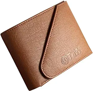 TnW Mens Artificial Leather Designer Wallet with Flap Closure Tan