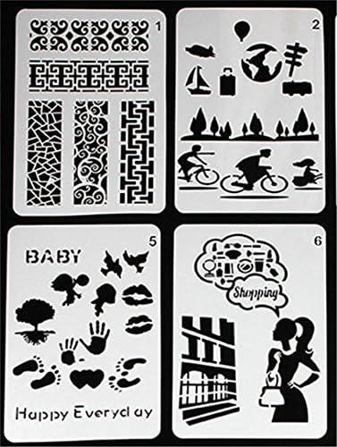 Buyby 4 Packs Journal Stencils Children's Diary Notebooks Crafts Decoration Drawing Template (A-01)