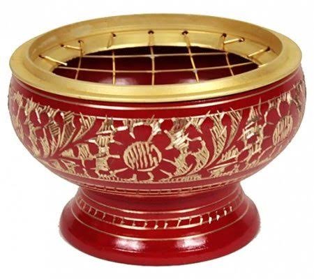 Zap Impex ® Ottone Red Bowl con Ornamenti intagliati - Molto Bello e Versatile incenso bruciatore, Dimensioni: ca. 5 x 5,5 cm