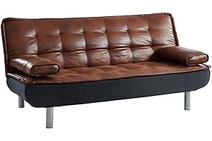 Vente-unique - Sofá Clic-clac MISHAN de Microfibra Envejecida y Piel sintética Negro