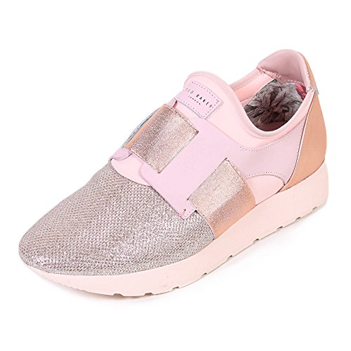 Ted Baker Women's Harqcen Suede Elasticated Embellished Trainer Rose Gold