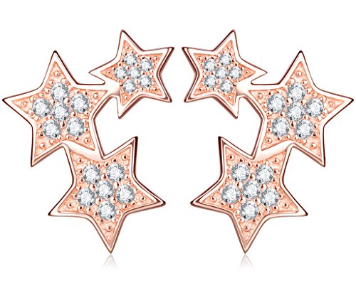 Unendlich U Fashion Drei Sterne Damen Ohrstecker 925 Sterling Silber Zirkonia Sterne Stecker Ohrringe Ohrschmuck, Rosegold
