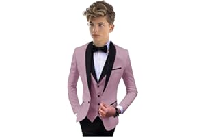 BOTONG Chal de solapa formal para niños, chaqueta de 3 piezas, chaleco, pantalones, traje de fiesta para niños, traje de boda, esmoquin para niños