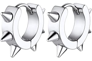 GoldChic Jewelry Huggie Earrings For Men, 316L Stainless Steel Unisex Stylish Spike Earring Studs, Small Hoop Punk Ear Jewellery For Hip Hop Rapper