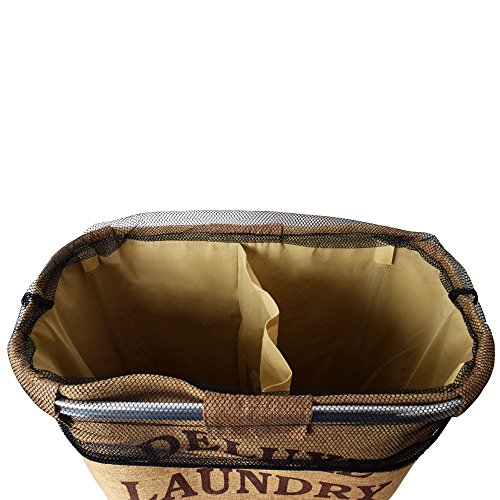 teprovo Wäschesammler 2 Fächer Wäschebox Schmutzwäschebehälter Wäschesortierer Laundry in Canvas Leinenoptik mit 2x 41 Liter beige - 3