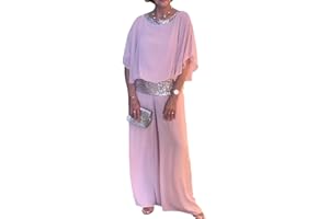 SUNCADMIOUS Conjunto de Pantalones de Dos Piezas de Gasa para Mujer 3/4 de Lentejuelas Manga de murciélago Elegante pantalón Trajes Formales Fiesta de Noche