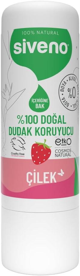 Siveno%100 Doğal Dudak Koruyucu Çilek Bitkisel Lipbalm Dudak Kremi Nemlendirici Parlatıcı Onarıcı 6G