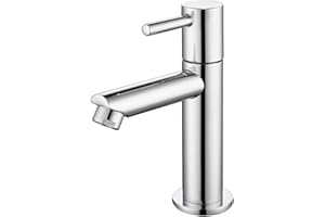 AiHom Robinet Salle Bain Eau Froide Uniquement Robinet Lavabo Surface Chromé en Cuivre Durable Robinetterie Lave Mains Cartouche Céramique Mousseur Démontable Pratique pour Nettoyer ou Remplacer