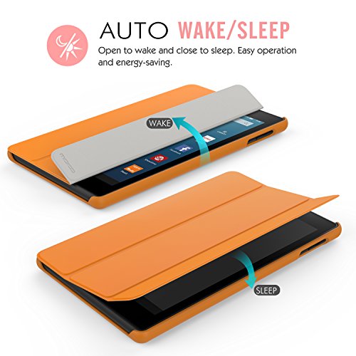 MoKo Hülle für Fire HD 2016 8 Zoll – Ultra Slim Lightweight Schutzhülle Smart Cover mit Auto Schlaf / Wach Funktion und Standfunktion für Fire HD Tablet (Vorherige 6. Generation – 2016), Orange - 4