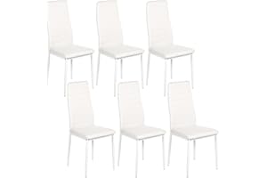 GOKHOMX - Juego de 6 sillas de comedor modernas, sillas de cocina con patas de metal, silla de comedor tapizadas de piel sintética para comedores y cocina y restaurante (blanco)