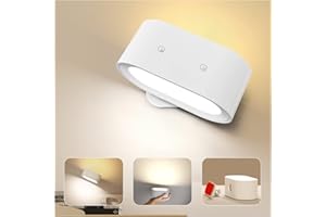 Coollamp Rechargeable Wall Light, Battery Operated Wall Lamp with Touch Control 3 Color Modes, 4 Dimmings, 360 ° Rotation, 1H Timer, Removable Charging, Rechargeable Wall Sconce for Reading Bedroom