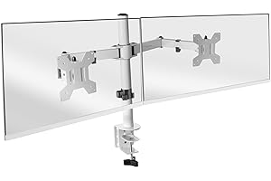 MARS GAMING MARSGAMING MARM2 Bianco, Supporto per Monitor a Doppio Braccio per Schermi fino a 27", Articolato e Regolabile in Altezza, Telaio Robusto, Compatibile VESA75 e VESA100