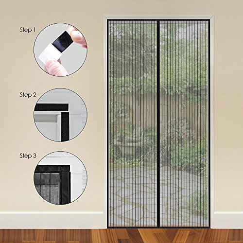 Fliegengitter Tür mit Magnetverschluß, Magnetvorhang Insektenschutz, Magnetischer Türvorhang, für Türen 94 x 206cm, Schwarz - 4