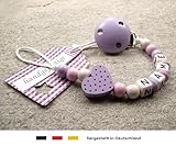 Baby SCHNULLERKETTE mit NAMEN | Schnullerhalter mit Wunschnamen – Mädchen Motiv Herz in flieder - 3