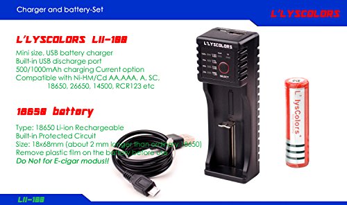 JetBeam IIIM-PRO Tactical LED-Taschenlampe Kit, kompatibel mit 1×18650 / 2xRCR123A, Inkl. L’LYSCOLORS 18650 Akku und mini USB-Ladegerät - 7