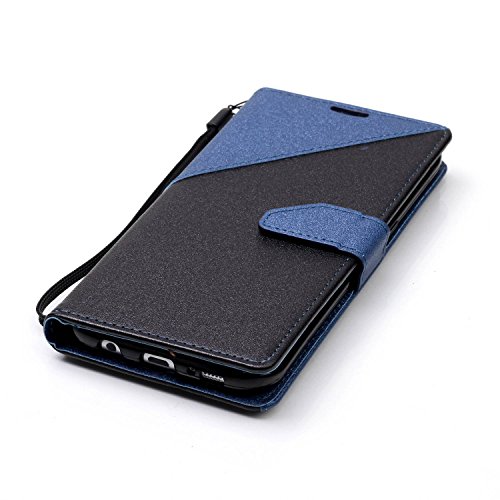 Galaxy S7 Edge Hülle,Samsung S7 Edge Leder Case,Sunroyal PU Leder Brieftasche Schutzhülle Tasche Handyhülle Schutz Hüllen im Bookstyle Ledertasche mit Stand Funktion Kartenfächer Magnetverschluss Magnet Etui Schale Schutzhüllen,Retro Schwarz Dunkel Blau Muster Entwurf Flip Klapp Cover Tasche mit Strap Kartensteckplatz Hinterschale Kartenschlitz mit Silikon Kratzfest für Samsung Galaxy S7 Edge + HD Super Klare Displayschutzfolie - 6