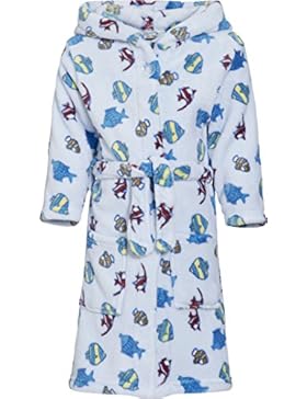 Playshoes Jungen Bademantel Fleece-bademantel Allover Fische Hellblau
