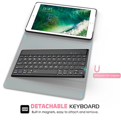 MoKo Neu iPad 9.7 Zoll 2017 Bluetooth Tastatur Hülle – PU Leder Tasche Schutzhülle mit abnehmbarer Wireless Bluetooth Keybord Case QWERTY Layout für Apple New iPad 9.7 Inch 2017 Tablet, Schwarz - 6