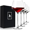 Bicchieri Vino Set 4 Rosso In Cristallo - Soffiati A Mano, Gambo Lungo, 411 Ml Confezione Regalo - 10