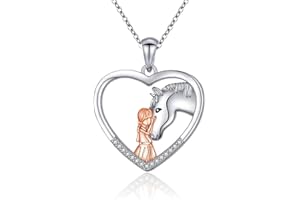 TSUWNO Collana ragazza e cavallo con ciondolo a cuore in argento, gioiello per cavallerizze e regalo perfetto per donne e ragazze.