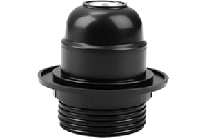KCRNW Edison Screw ES E27 Lamp Holder Bulb Pendant Socket Black Bakelite Lamp Holders Shade Ring E27 Screw Lampholder with 10mm Threaded Entry for Table Ceiling Pendant Light Fitting Parts