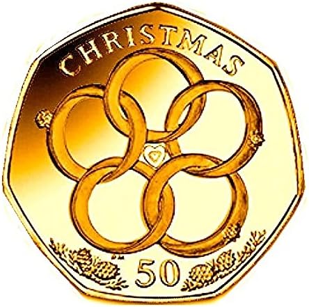 24K CARAT GOLD PLATED Isle of Man 2009 - Twelve Days of Christmas: Five Gold Rings - 50p Coin with Air-tile Capsule holder